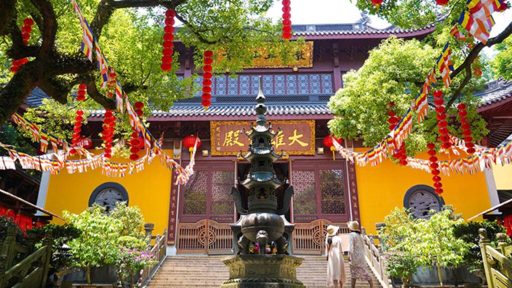 Lingyin Temple main hall, a 1,700-year-old Buddhist temple hidden in Hangzhou's forested hills