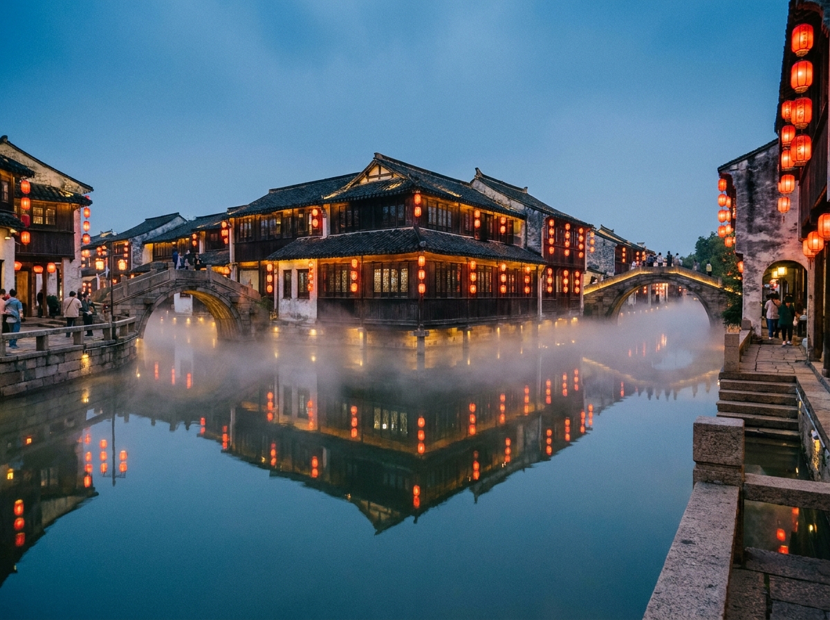 Wuzhen water town at dusk